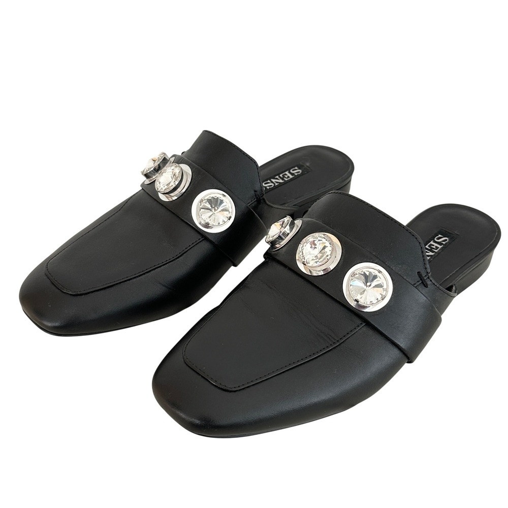 Senso Rio Black‎ Leather Crystal Embellished Mules Flats Womens 39/9 Slides